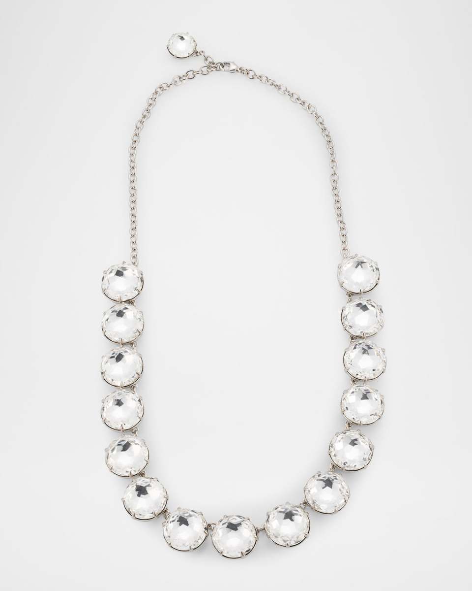 Round Stone Necklace with Prongs, Silver